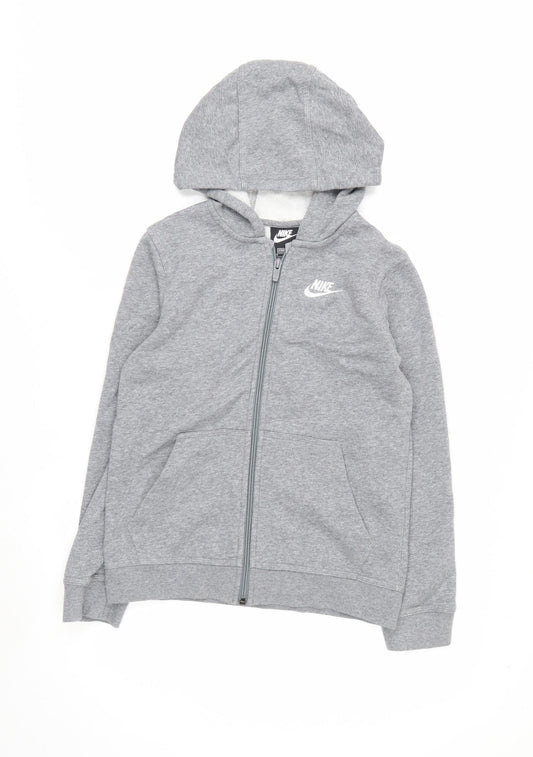 Nike Boys Grey Full Zip Hoodie Size 10-11 Years Standard Fit