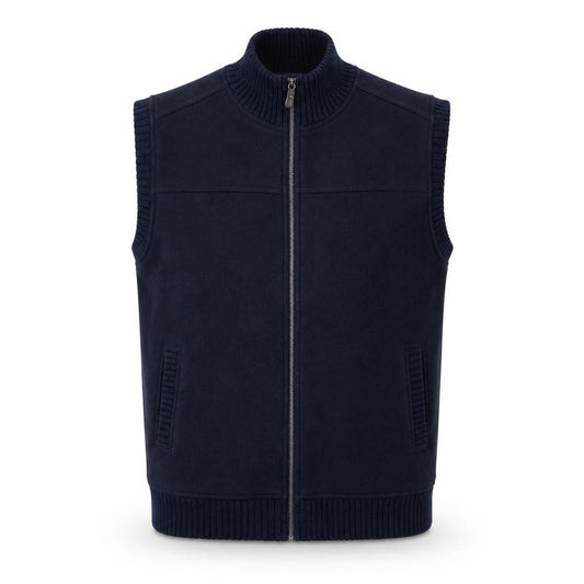 Front view of James Pringle Men's Blue Fleece Lined Zip Waistcoat Bodywarmer L