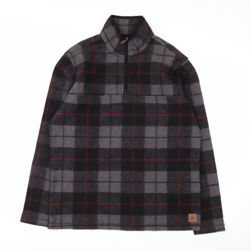 John Wayne Men's Grey Check 1/4 Zip Fleece Pullover Sweatshirt M