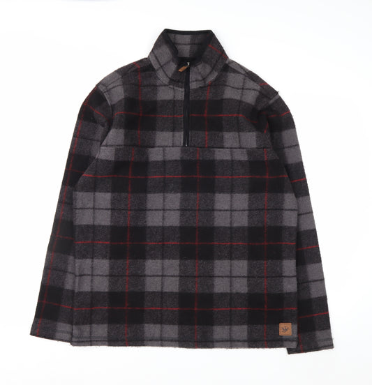 John Wayne Men's Grey Check 1/4 Zip Fleece Pullover Sweatshirt M
