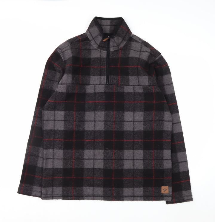 John Wayne Men's Grey Check 1/4 Zip Fleece Pullover Sweatshirt M