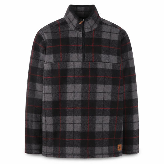 Front view of John Wayne Men's Grey Check 1/4 Zip Fleece Pullover Sweatshirt M