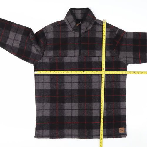 John Wayne Men's Grey Check 1/4 Zip Fleece Pullover Sweatshirt M
