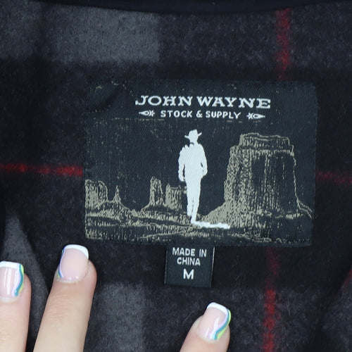 John Wayne Men's Grey Check 1/4 Zip Fleece Pullover Sweatshirt M
