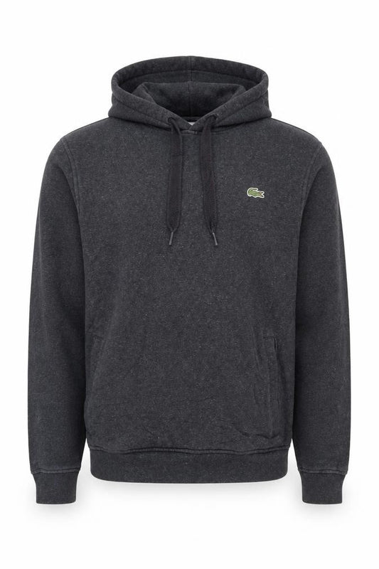 Front view of Lacoste Men's Grey Classic Fit Pullover Hoodie, size M
