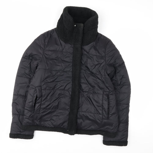 GUESS Men's Black Mid-Length Puffer Jacket Size M with Stand-Up Collar