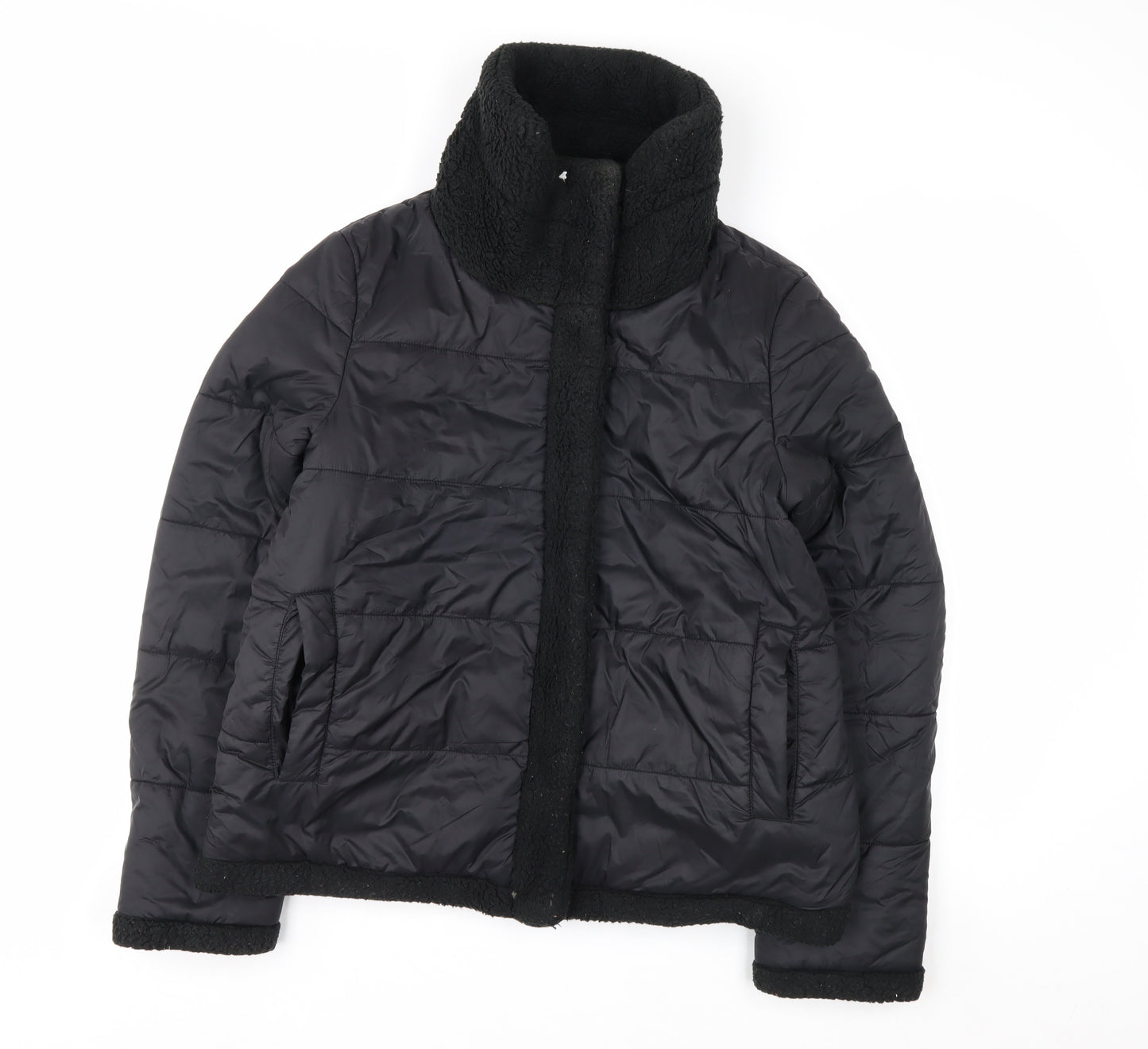 GUESS Men's Black Mid-Length Puffer Jacket Size M with Stand-Up Collar