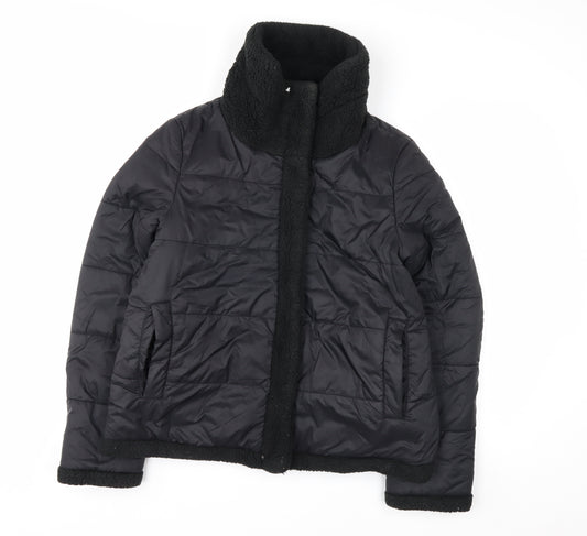 GUESS Men's Black Mid-Length Puffer Jacket Size M with Stand-Up Collar