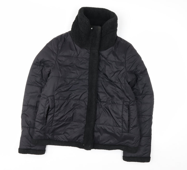 GUESS Men's Black Mid-Length Puffer Jacket Size M with Stand-Up Collar