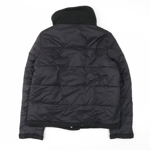 GUESS Men's Black Mid-Length Puffer Jacket Size M with Stand-Up Collar