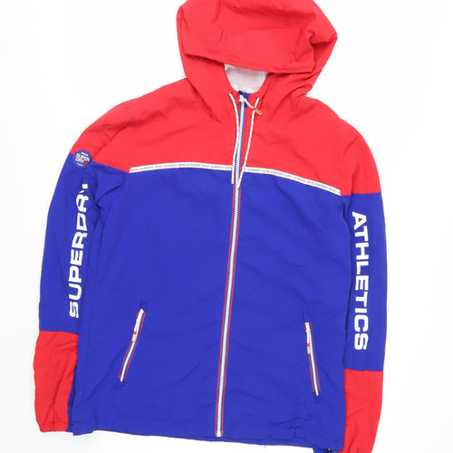 Superdry Women's Blue Red Hooded Windbreaker Jacket Size 14 L