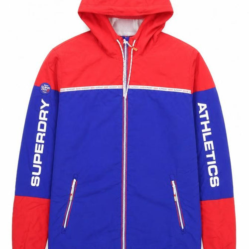 Superdry Women's Blue Red Hooded Windbreaker Jacket Size 14 L