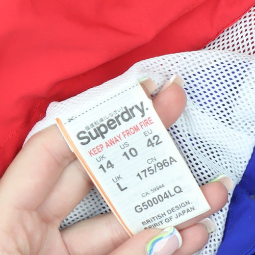 Superdry Women's Blue Red Hooded Windbreaker Jacket Size 14 L
