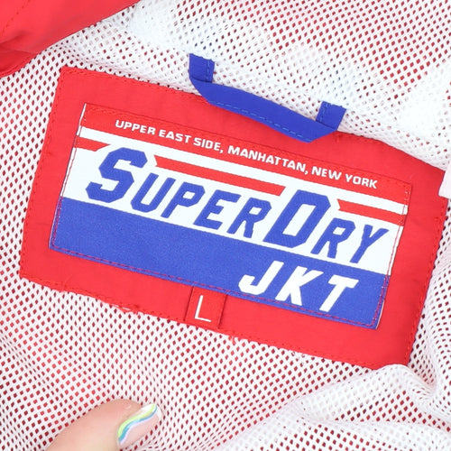Superdry Women's Blue Red Hooded Windbreaker Jacket Size 14 L