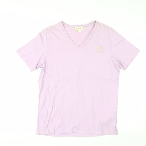 Diesel Womens Pink V-Neck Short Sleeve Cotton T-Shirt Size S