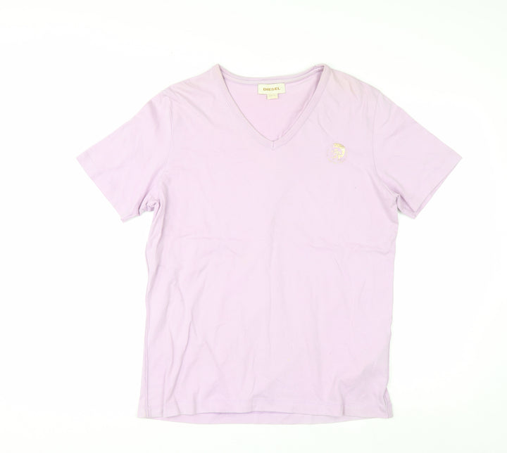 Diesel Womens Pink V-Neck Short Sleeve Cotton T-Shirt Size S