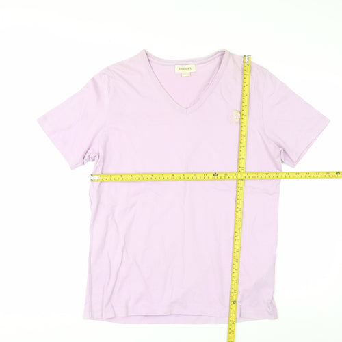 Diesel Womens Pink V-Neck Short Sleeve Cotton T-Shirt Size S