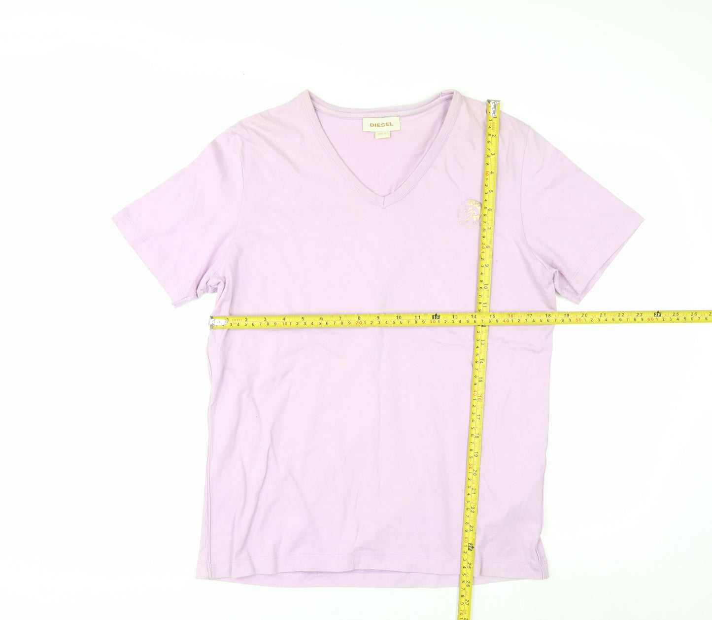Diesel Womens Pink V-Neck Short Sleeve Cotton T-Shirt Size S