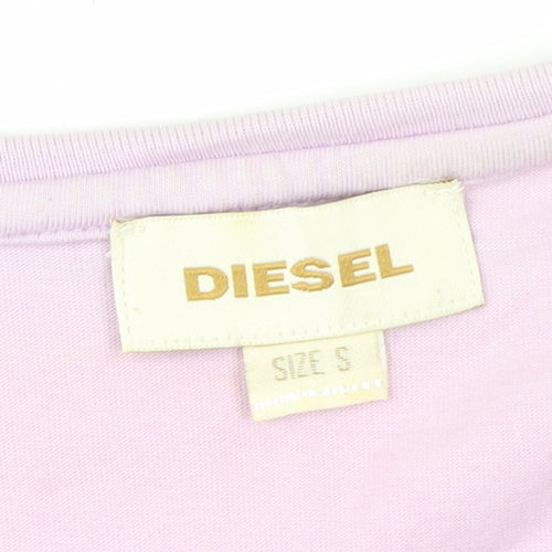 Diesel Womens Pink V-Neck Short Sleeve Cotton T-Shirt Size S