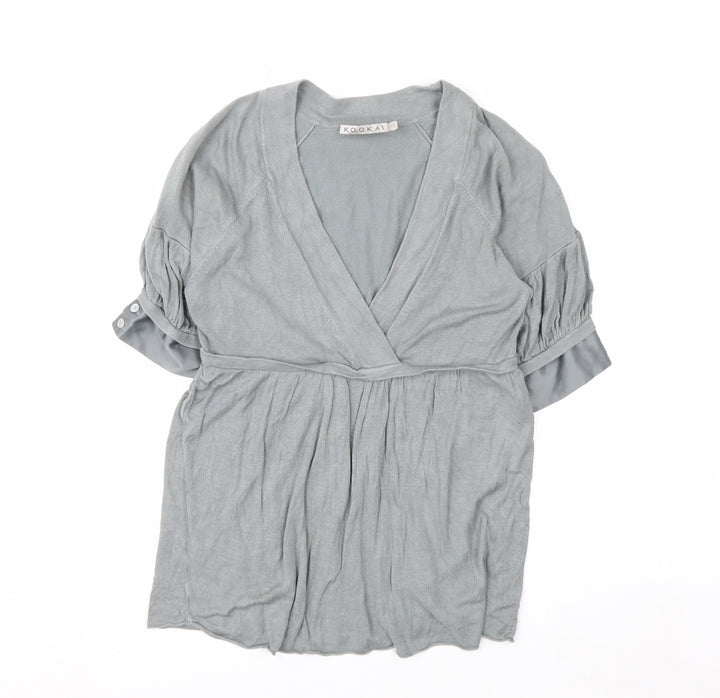 Kookai Women’s Grey Wrap Knit Short Sleeve Jumper Size 8