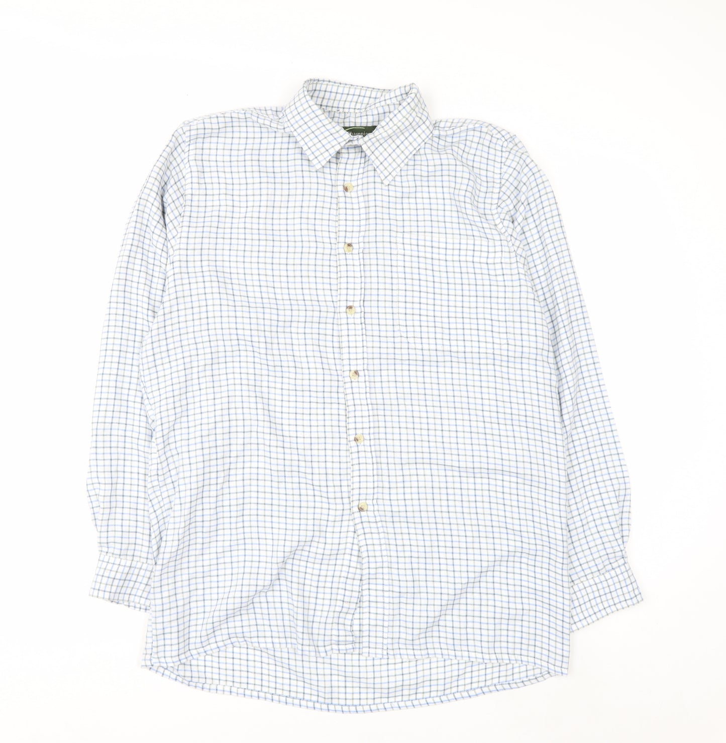 Champion Men's Blue Check Button-Up Long Sleeve Casual Shirt M