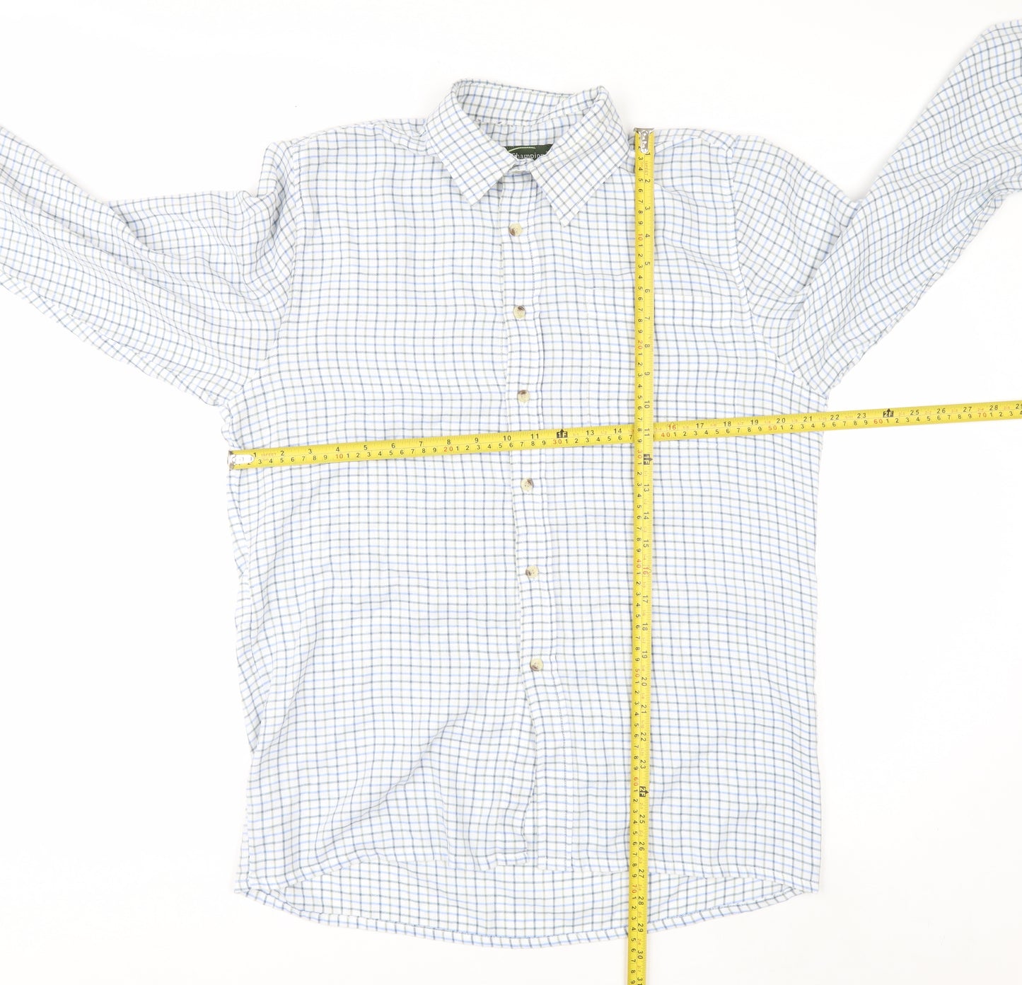 Champion Men's Blue Check Button-Up Long Sleeve Casual Shirt M