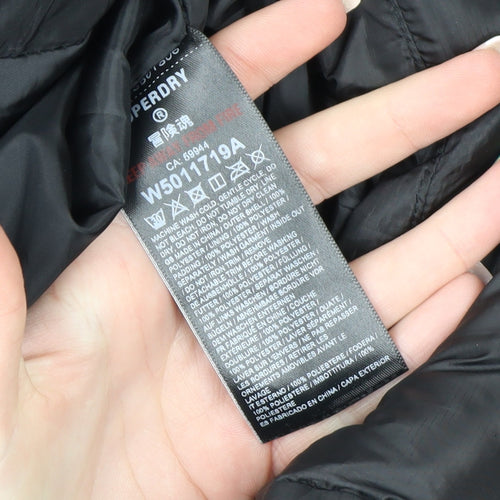 Superdry Women Black Size 10 Long Puffer Hooded Coat Fuji Series