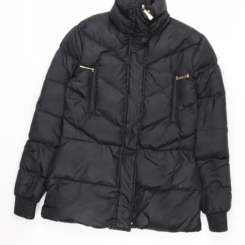 Just Cavalli Women's Black Puffer Jacket Size 12 Mid-Length Winter Coat