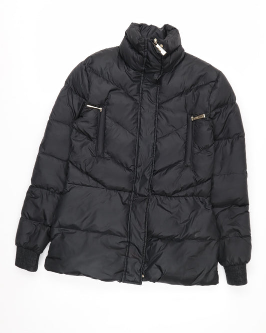 Just Cavalli Women's Black Puffer Jacket Size 12 Mid-Length Winter Coat