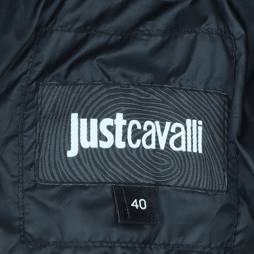 Just Cavalli Women's Black Puffer Jacket Size 12 Mid-Length Winter Coat