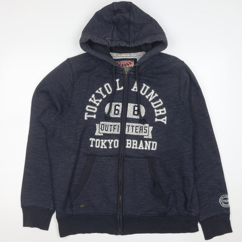 Tokyo Laundry Men's Blue XL Full Zip Hoodie with Logo Print