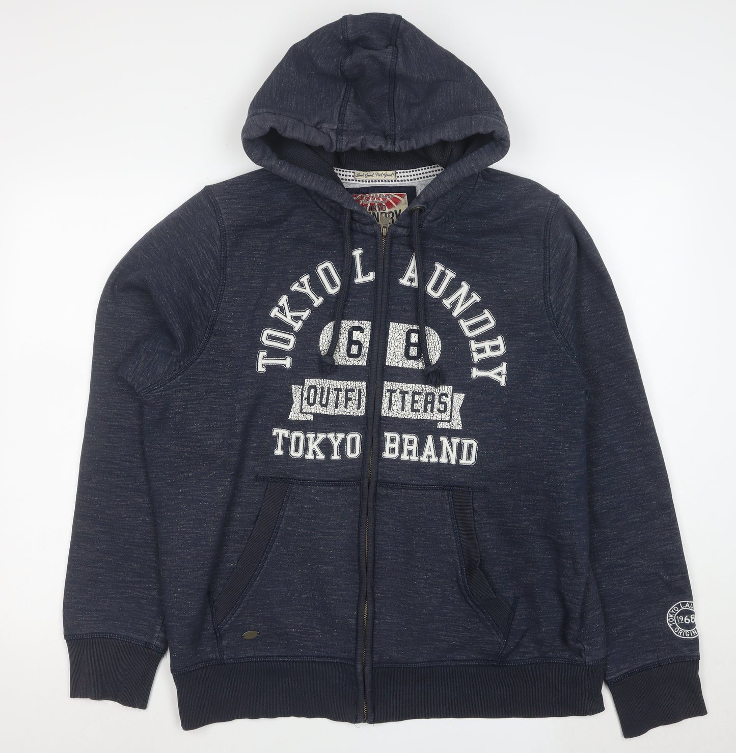 Tokyo Laundry Men's Blue XL Full Zip Hoodie with Logo Print