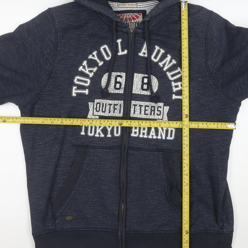 Tokyo Laundry Men's Blue XL Full Zip Hoodie with Logo Print