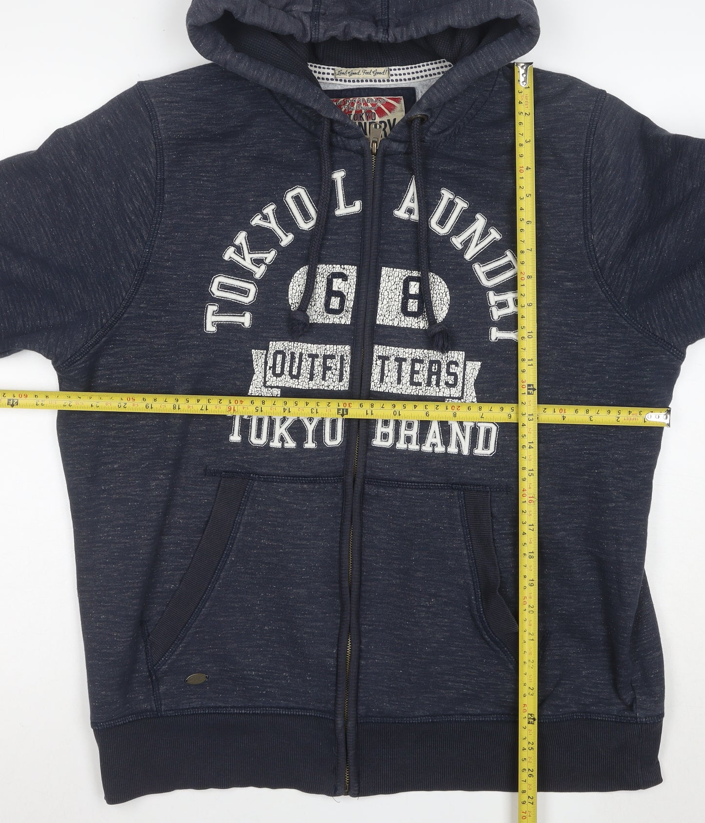 Tokyo Laundry Men's Blue XL Full Zip Hoodie with Logo Print