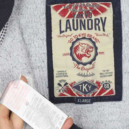 Tokyo Laundry Men's Blue XL Full Zip Hoodie with Logo Print