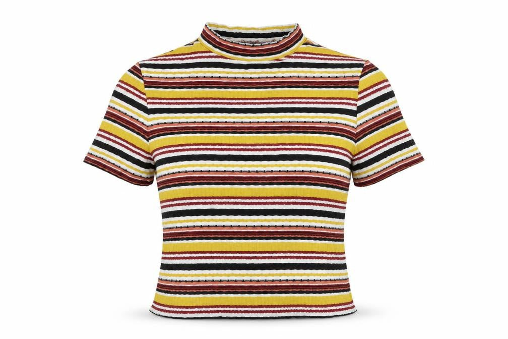 Front view of River Island women’s multicoloured striped cropped t-shirt, size UK 16