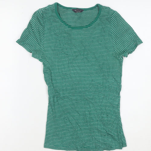 Marks and Spencer Women’s Green Striped Short Sleeve Cotton T-Shirt Size 8