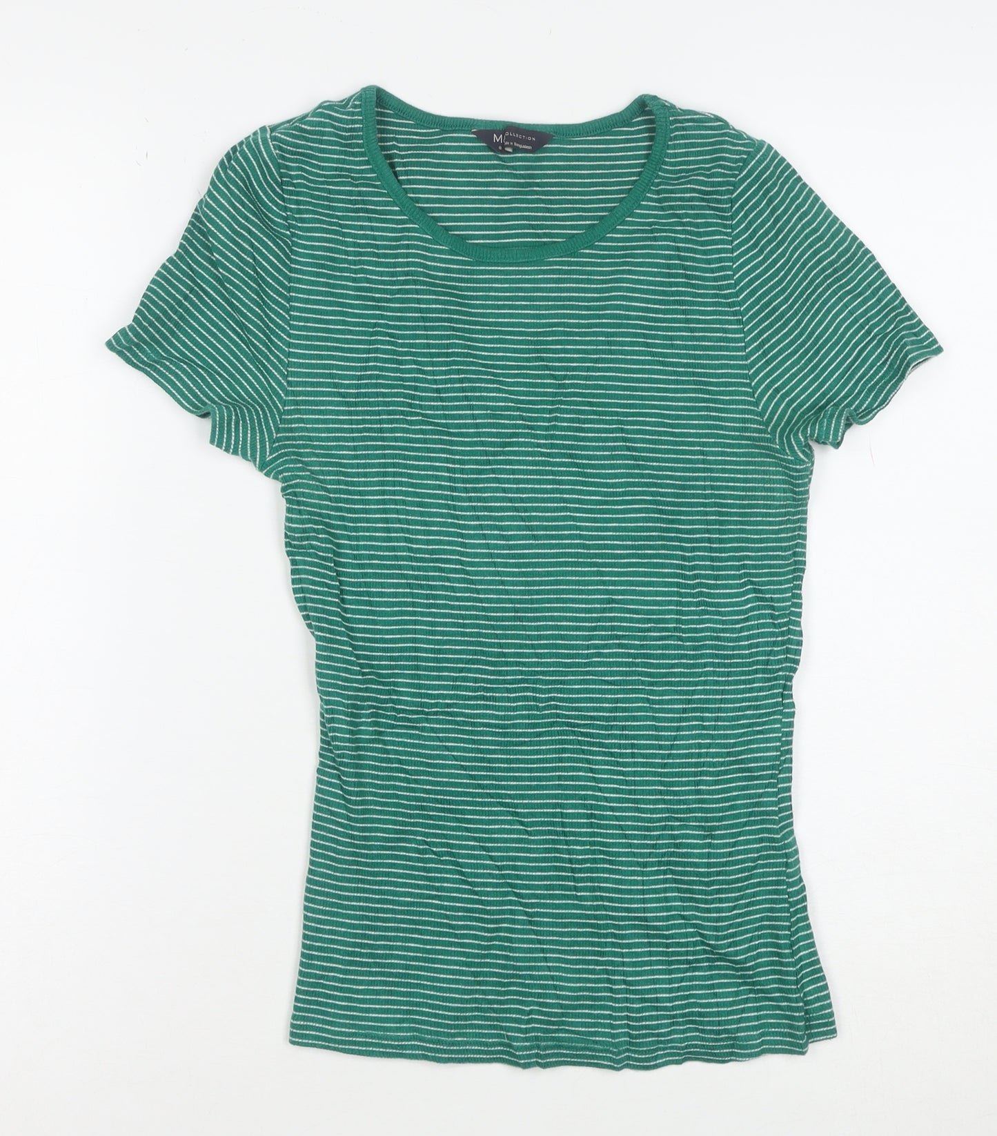 Marks and Spencer Women’s Green Striped Short Sleeve Cotton T-Shirt Size 8