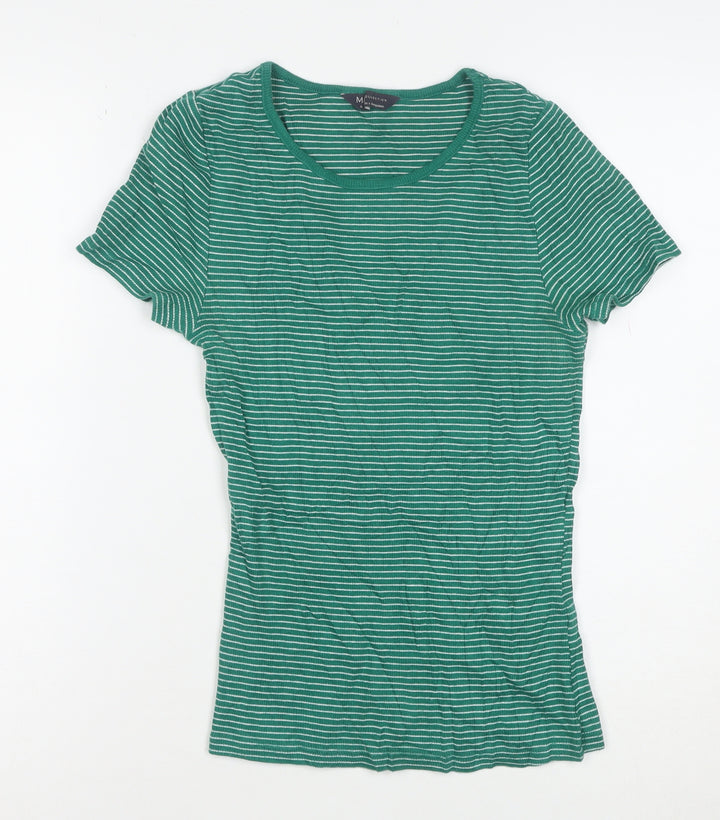 Marks and Spencer Women’s Green Striped Short Sleeve Cotton T-Shirt Size 8