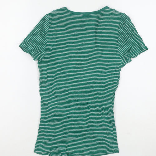 Marks and Spencer Women’s Green Striped Short Sleeve Cotton T-Shirt Size 8