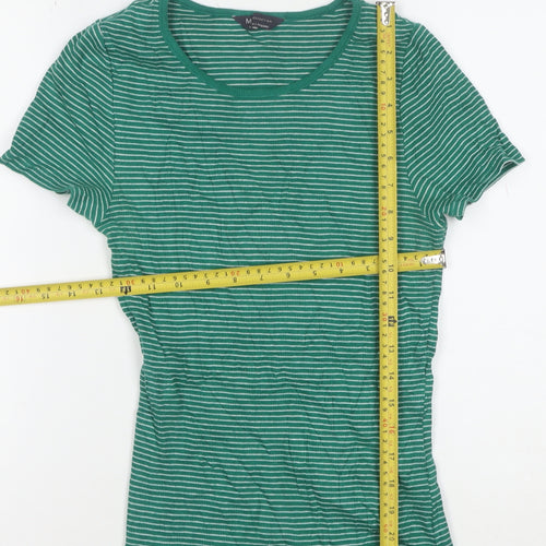 Marks and Spencer Women’s Green Striped Short Sleeve Cotton T-Shirt Size 8