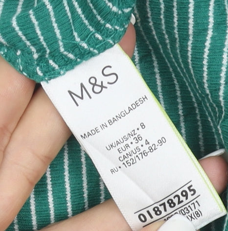Marks and Spencer Women’s Green Striped Short Sleeve Cotton T-Shirt Size 8