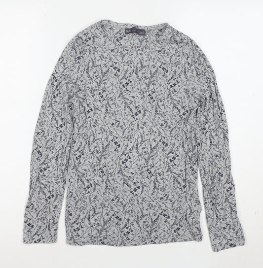 Marks and Spencer Women’s Grey Floral Long Sleeve Cotton T-Shirt Size 8