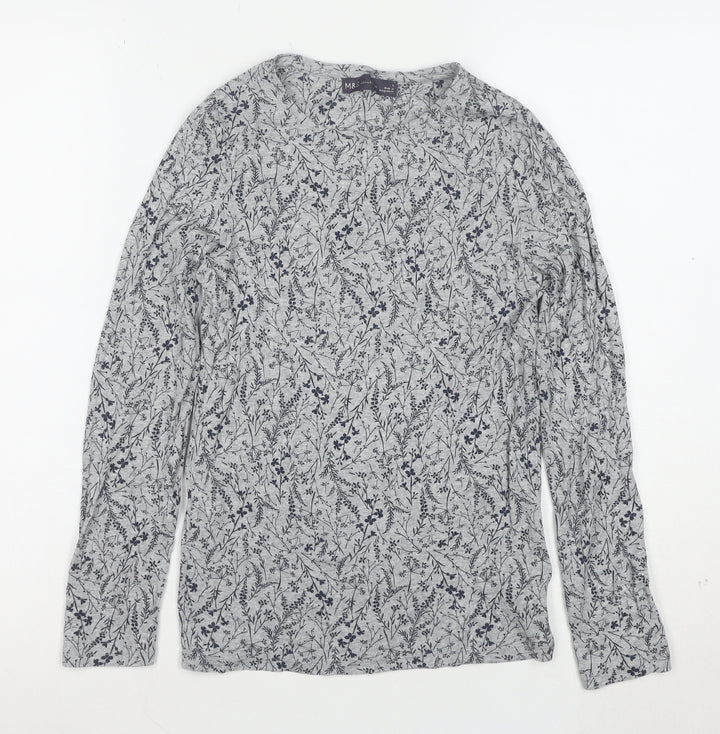 Marks and Spencer Women’s Grey Floral Long Sleeve Cotton T-Shirt Size 8