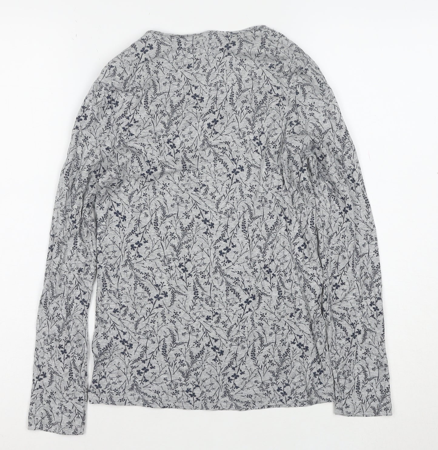 Marks and Spencer Women’s Grey Floral Long Sleeve Cotton T-Shirt Size 8