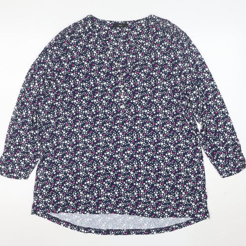 M&Co Womens Navy Heart Print Button-Up Long Sleeve Tunic Top Size 20