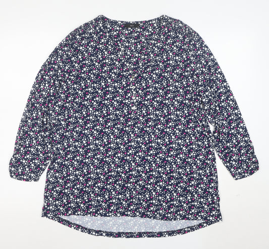 M&Co Womens Navy Heart Print Button-Up Long Sleeve Tunic Top Size 20