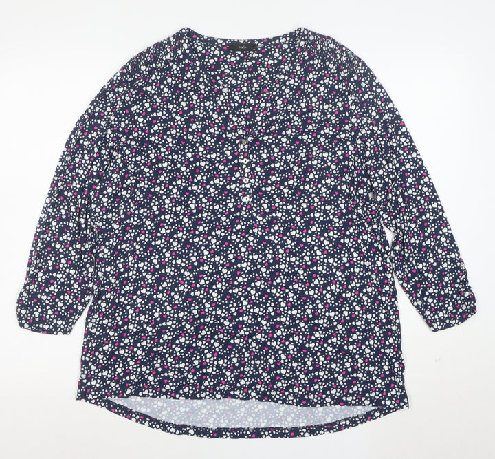 M&Co Womens Navy Heart Print Button-Up Long Sleeve Tunic Top Size 20