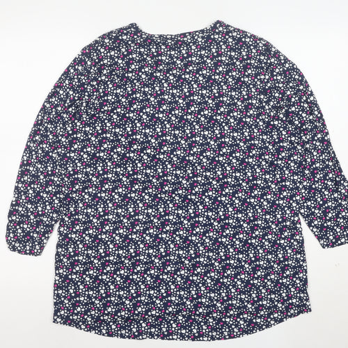 M&Co Womens Navy Heart Print Button-Up Long Sleeve Tunic Top Size 20