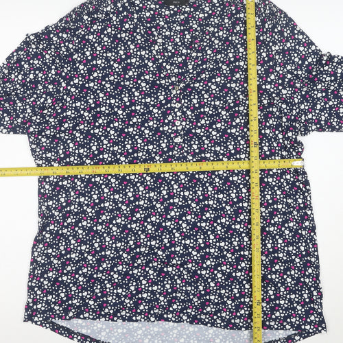 M&Co Womens Navy Heart Print Button-Up Long Sleeve Tunic Top Size 20